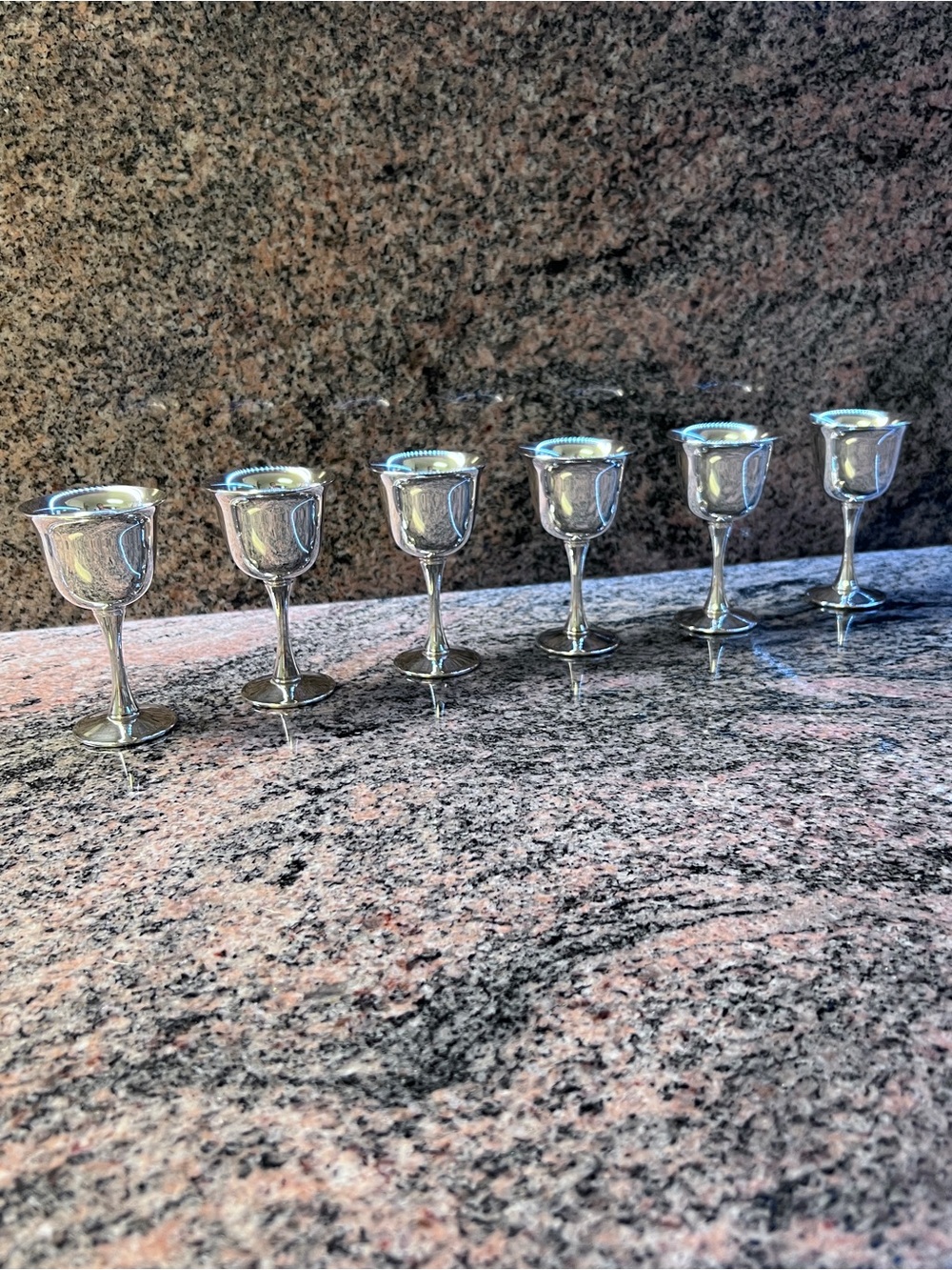 Set 6 , Vintage Silver-plate Sherry Goblets by VALERO, Spain